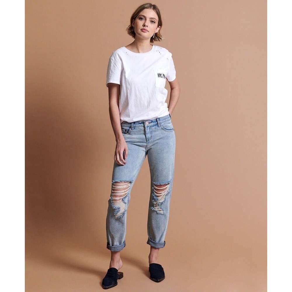One Teaspoon Awesome Baggies Women 26 Light Wash Distressed Relaxed Jeans